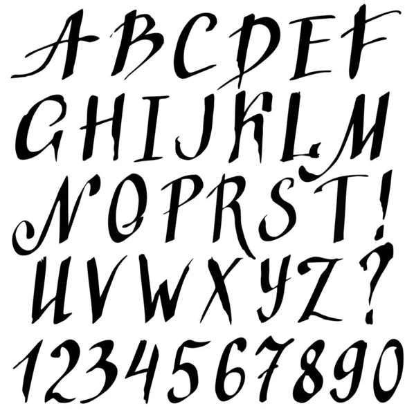 Kaligrafi Fırçasındaki Alfabe Çizilmiş Fırça Mürekkep Vektör Abc Büyük Küçük — Stok Vektör