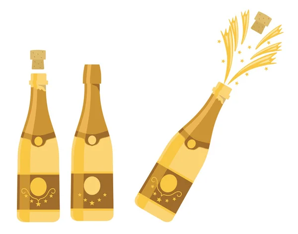 Flera Flaskor Champagne Öppnas Vektorillustration — Stock vektor