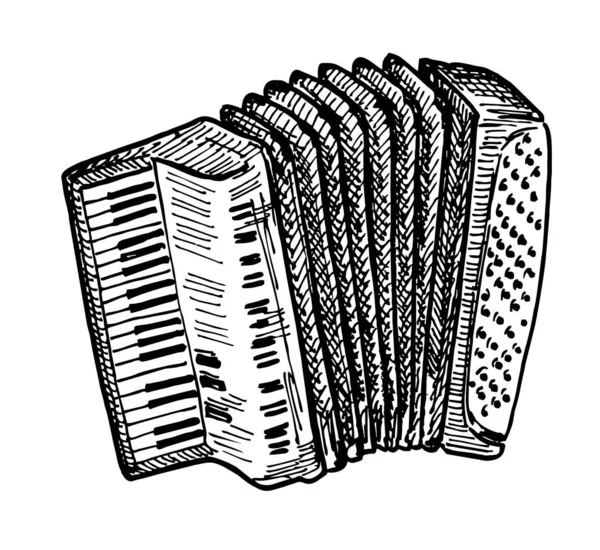 Vector Hand Drawn Illustration Piano Dragspel Vintage Graverad Stil Isolerad — Stock vektor