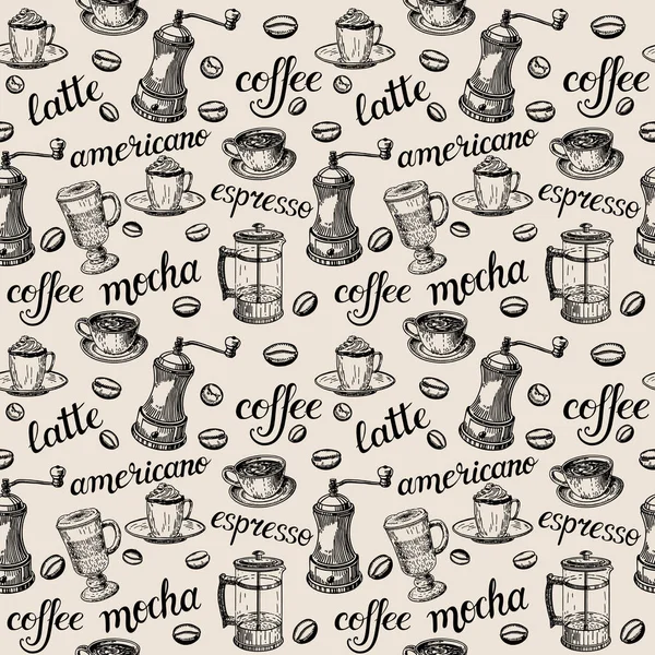 Hand drawn coffee seamless pattern. Coffee sketch.