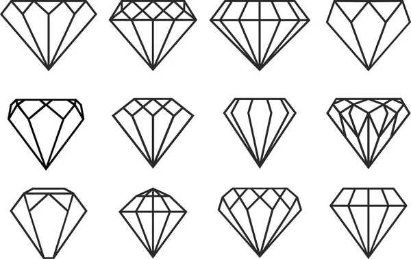 Diamant Brilliants Pictogrammen Instellen Lijn Silhouet Diamanten Vector Collectie — Stockvector