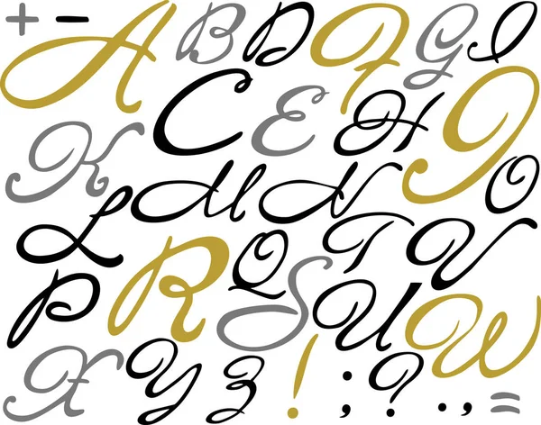 书法画笔中的字母表 手绘画笔墨迹矢量 Abc 大写字母和小写字母集 — 图库矢量图片