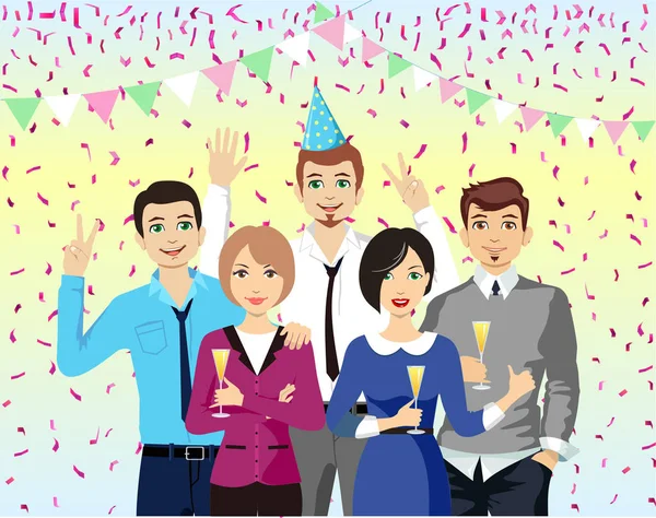 Ofis partisi. Ofiste tatil kutlayan iş adamları grubunun bir vektör illüstrasyon