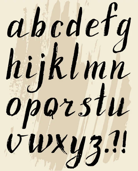 Kaligrafi Fırçasındaki Alfabe Çizilmiş Fırça Mürekkep Vektör Abc Büyük Küçük — Stok Vektör