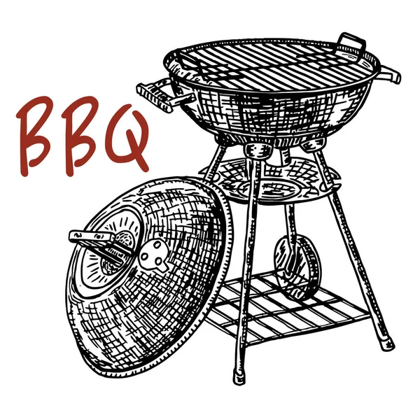 Bbq Grill Met Geopende Dop Geïsoleerd Wit — Stockvector