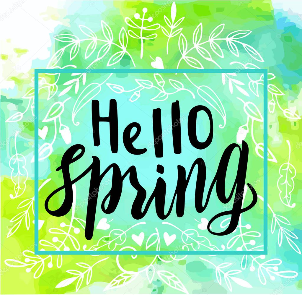 Spring Lettering.Vector season quote. Hand lettering, typographic element for your design. Can be printed on T-shirts, bags, posters, invitations, cards, pillows.