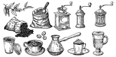 kahve seti, sadece vektör illüstrasyon  