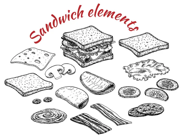 Sandwich Elementen Gewoon Vector Illustratie — Stockvector