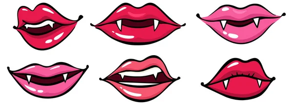 Set Van Halloween Rode Roze Lippen Gewoon Vector Illustratie — Stockvector