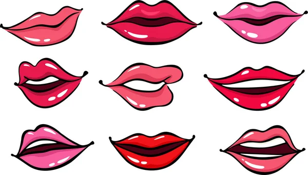 Set Van Rode Roze Lippen Gewoon Vector Illustratie — Stockvector