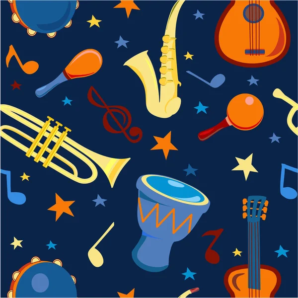 Motif Instruments Musique Sans Couture Illustration Vectorielle Simple — Image vectorielle