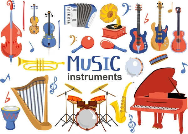 Conjunto Instrumentos Musicais Simplesmente Ilustração Vetorial — Vetor de Stock