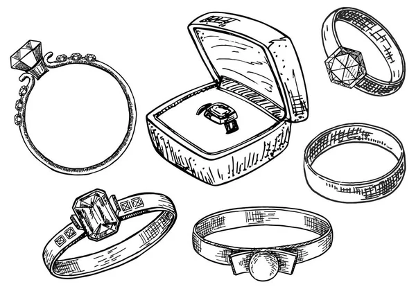 Conjunto Anéis Casamento Simplesmente Ilustração Vetorial — Vetor de Stock