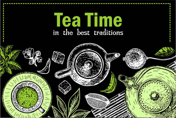 баннер с чаепитием, просто векторная иллюстрация
 