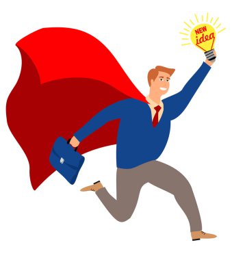 Ampul ile süper kahraman pelerin işadamı, yeni bir fikir