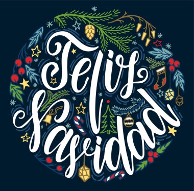 Feliz Navidad Yazısı. Feliz Navidad siyah arka plan üzerinde İspanyolca Merry Christmas harfleri tercüme