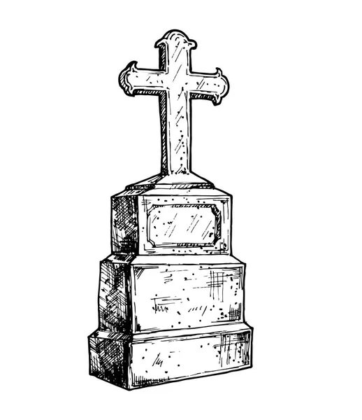 Antigua lápida de piedra de mármol con cruz cristiana — Vector de stock