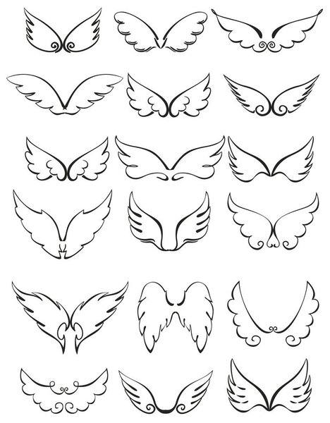 Милые ангельские крылья. Крыло ангела-карикатуриста на белом фоне
