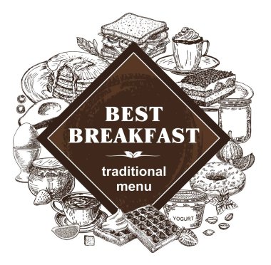 Kahvaltı ve brunch. Yemek menüsü, tasarım vintage