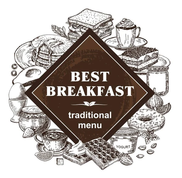 Breakfasts and brunches. Food menu, design vintage — Stock Vector