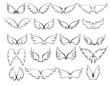 Kanat simgesi taslak koleksiyonu karikatür el çizimi vektör çizimi çizimi çizimi.