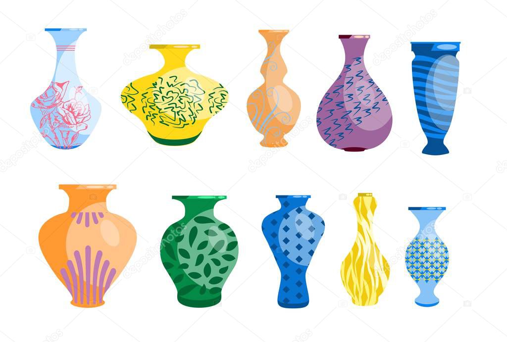 Ceramic vases collection. Elements of the interior. vector illustration