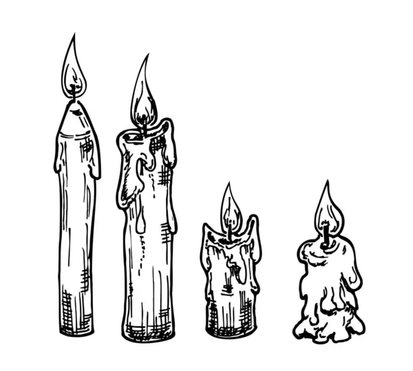 Vector conjunto de velas de boceto. Proceso de quema de velas . — Vector de stock