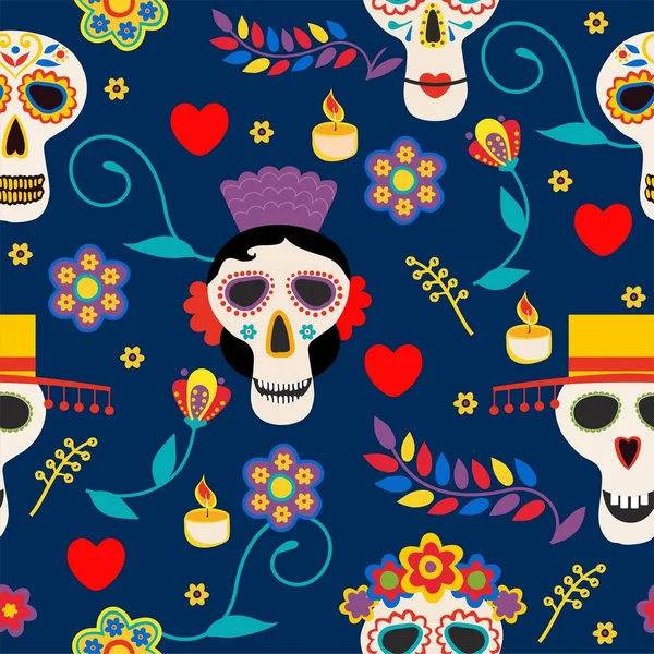 Tag des toten nahtlosen Musters. dia de los muertos mexikanisches Festival — Stockvektor