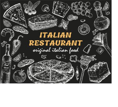 İtalyan restoranı çerçevesi. Yiyecek ve içecek menüsü tasarım şablonu