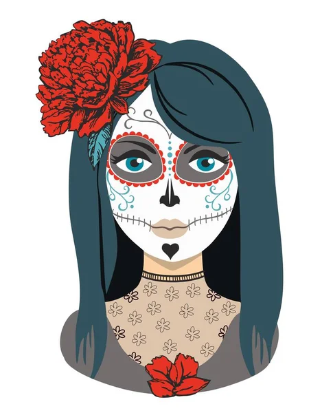 Jour de la fille morte. Jeune femme maquillage de la tête de sucre pour la fête mexicaine sur dia de los muertos . — Image vectorielle