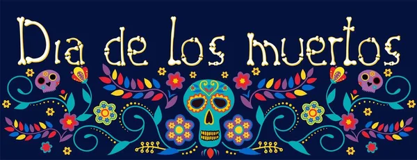 Tag der Toten, dia de los muertos, Banner mit bunten mexikanischen Blumen. Fiesta — Stockvektor