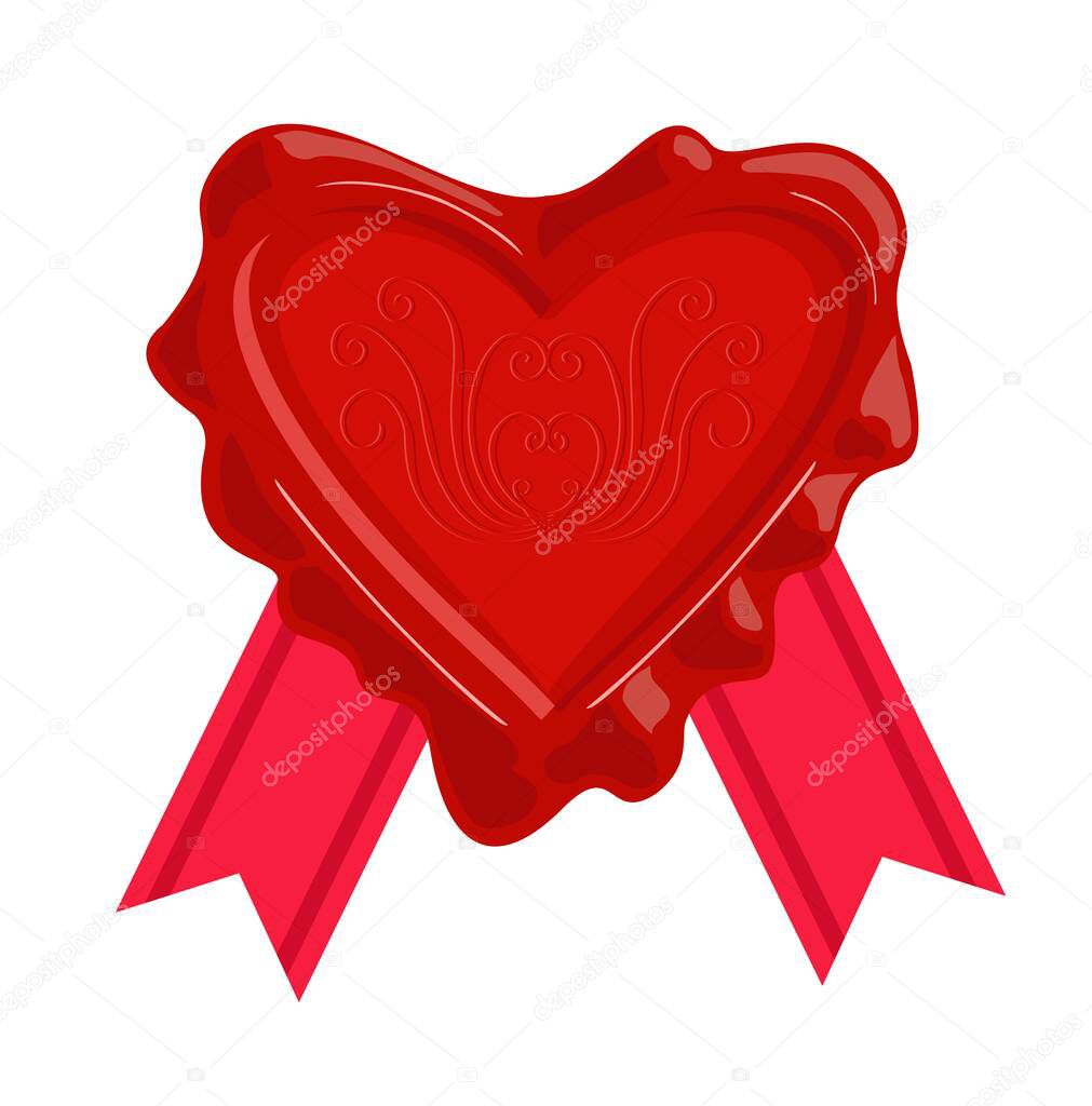 Wax stamps vector icon. Wax seal in the form of a heart.