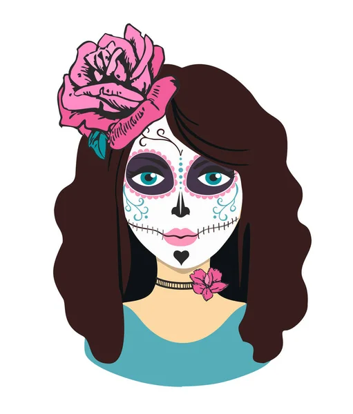 Jour de la fille morte. Personnage féminin avec maquillage mexicain Catrina — Image vectorielle