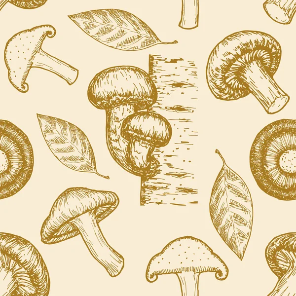 用蘑菇手工画出无缝图案. 有机素食产品. — 图库矢量图片