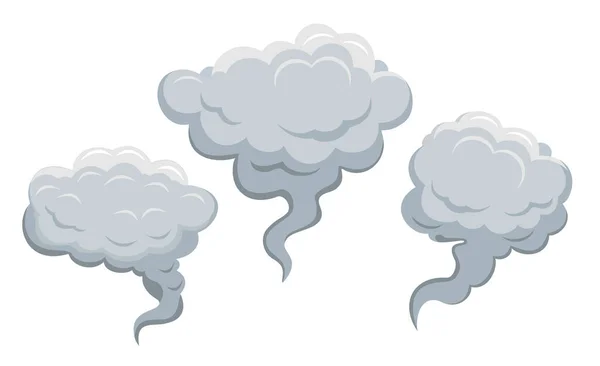 형태를 갖춘 백색 구름들의 집합. 카툰 연기 또는 안개 벡터 세트. 전력 폭발 후 연기를 묘사 한 연기 거품 만화 — 스톡 벡터