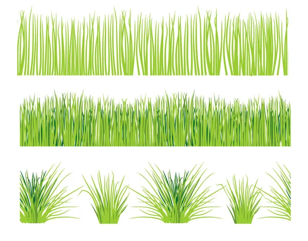 Gramado de grama verde, borda ou conjunto de ilustração de vetor de prado. Fundo sem costura horizontal . —  Vetores de Stock