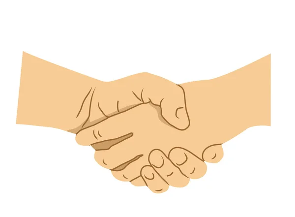 Uścisk dłoni partnerów biznesowych lub przyjaciół. Biznesowy uścisk dłoni. Symbol sukcesu, szczęśliwe partnerstwo, powitanie uścisk dłoni, swobodny uścisk dłoni umowa płaski znak projekt izolowany na zielonym tle — Wektor stockowy