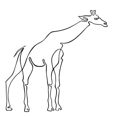 Sonu gelmeyen zürafa çizimi. Beyaz arkaplana sürekli siyah çizim. Zürafa yürüyen sembolü. Zürafanın logosu. Vektör illüstrasyonu
