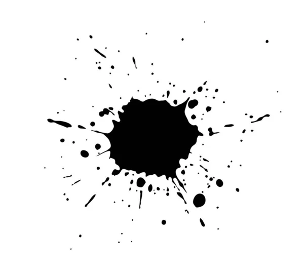 Mancha de tinta negra. Gotas aisladas sobre fondo blanco. Set para texturas grunge splash. Ilustración vectorial . — Vector de stock