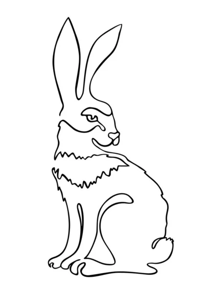 Continuous one line drawing rabbit hare. Continuous black outline drawing on white background. Logo of the hare. Vector illustration — Stock Vector
