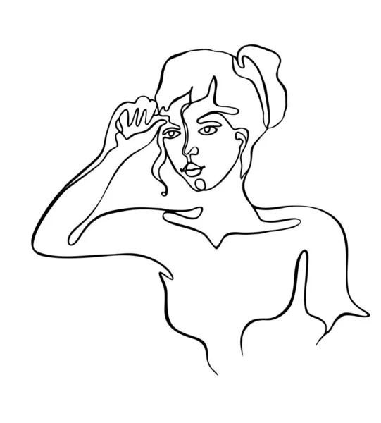 Dibujo de línea continua de mujer hermosa sobre fondo blanco — Vector de stock