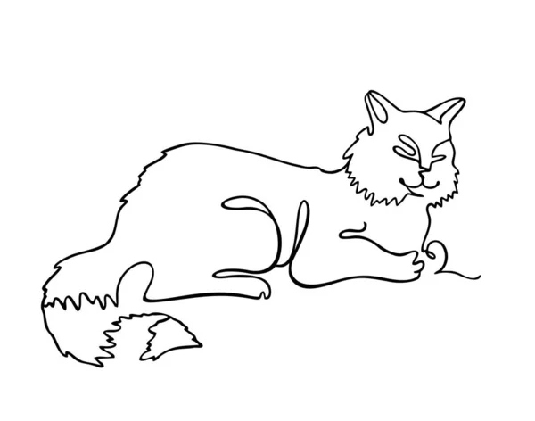 Katt en linje ritning. En kontinuerlig ritning av katt för företagets logotyp identitet. Abstrakt minimal konst. Rolig katt djur maskot koncept för ikon. Enkel linje vektor illustration — Stock vektor