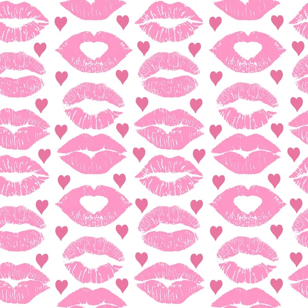 Lipstick kus print geïsoleerd naadloos patroon. Vector lippen klaar. Verschillende vormen van vrouwelijke sexy rode lippen. Sexy lippen make-up, mond kussen. Vrouwelijke mond. Print van lippen kus vector achtergrond. — Stockvector