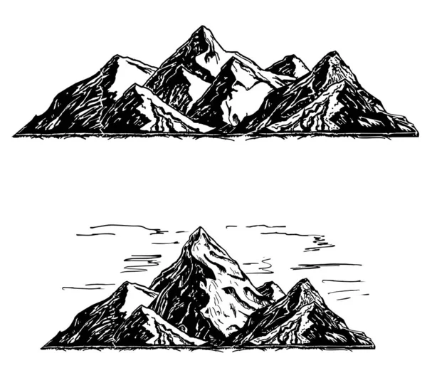 一组黑白相间的山山体轮廓，高地，岩石景观，白色背景的山丘。室外设计元素的矢量集. — 图库矢量图片