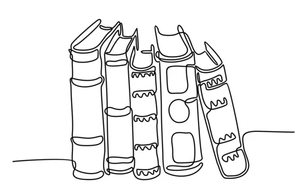 Única pilha contínua desenhada de uma linha de livros silhueta desenhada à mão. Educação tema isolado no fundo branco design minimalista — Vetor de Stock