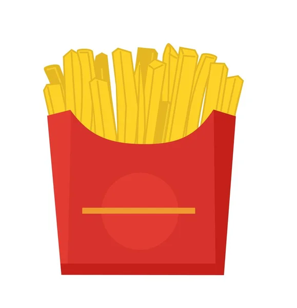 Stort pommes frites snabbmat. Pommes frites potatis snabbmat i röd kartong förpackning. Isolerad på vit bakgrund platt vektor design. — Stock vektor