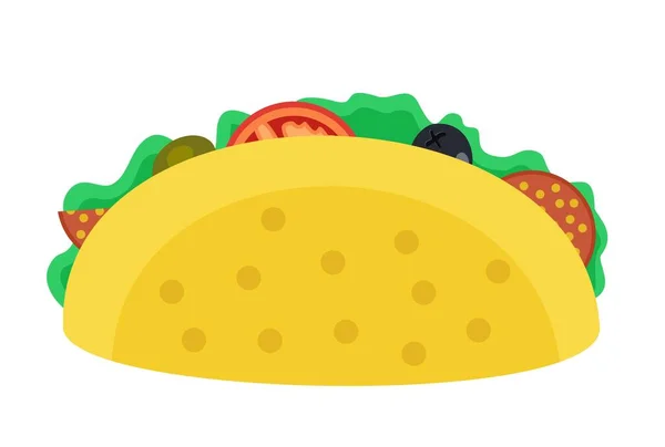 Mexikanska Taco-ikonen. Taco vektor illustration i platt stil. Taco mexikansk mat. Traditionella tacos isolerade från bakgrunden. — Stock vektor