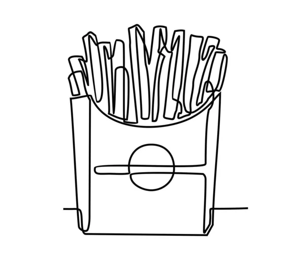 Batatas fritas. Uma linha contínua de batatas fritas desenhadas a partir da silhueta de imagem da mão. Uma linha de arte. fast food batata cozida no bolso — Vetor de Stock