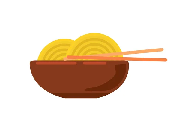 中華麺。プレートと中国の棒で麺.平面像. — ストックベクタ