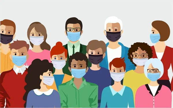 Personaggio della gente in maschera. Romanzo coronavirus 2019-nCoV, persone in maschera medica. Concetto di coronavirus quarantena vettoriale illustrazione. Modello senza cuciture. — Vettoriale Stock